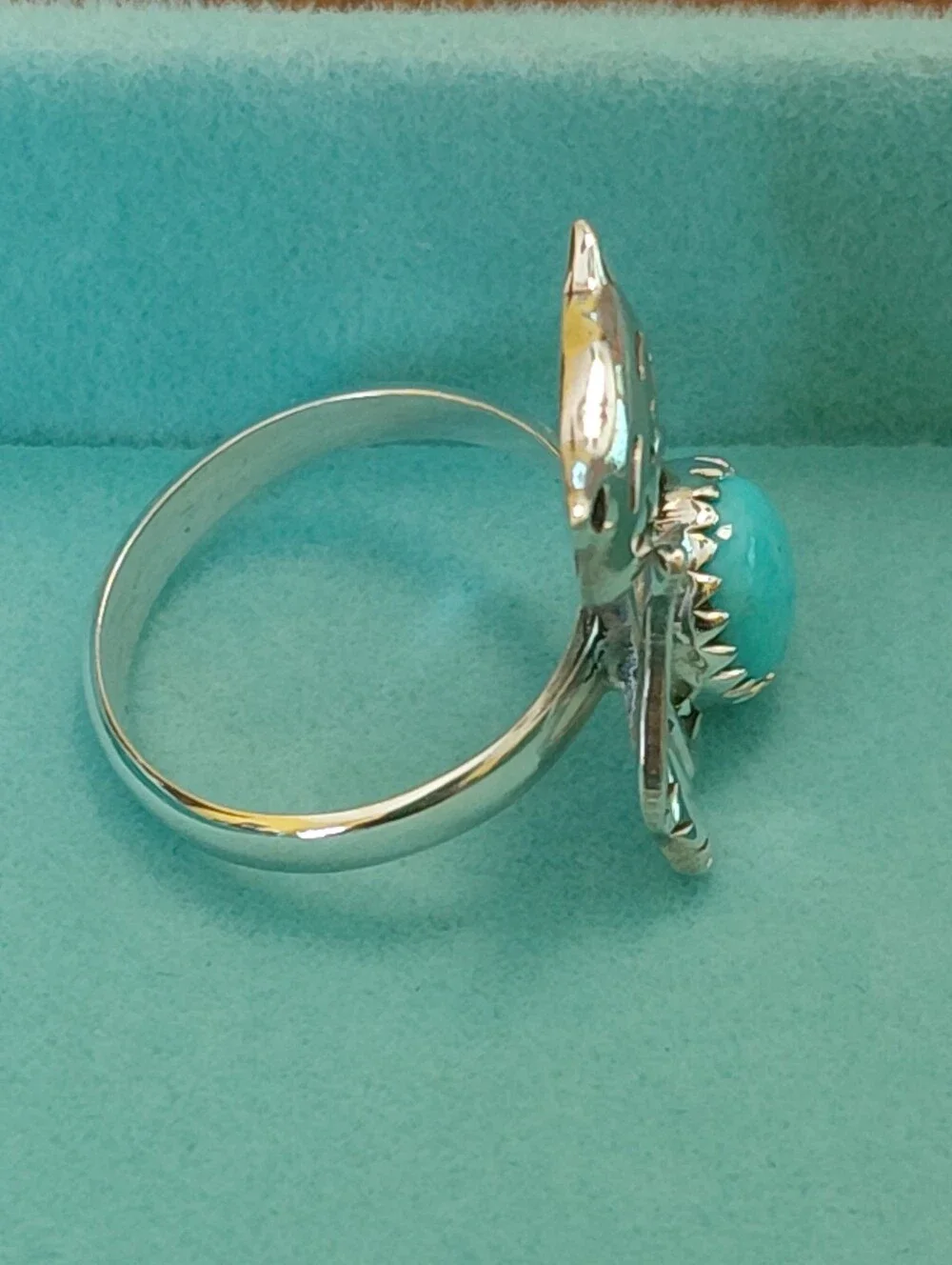 Silver Cat Ring with Turquoise Stone